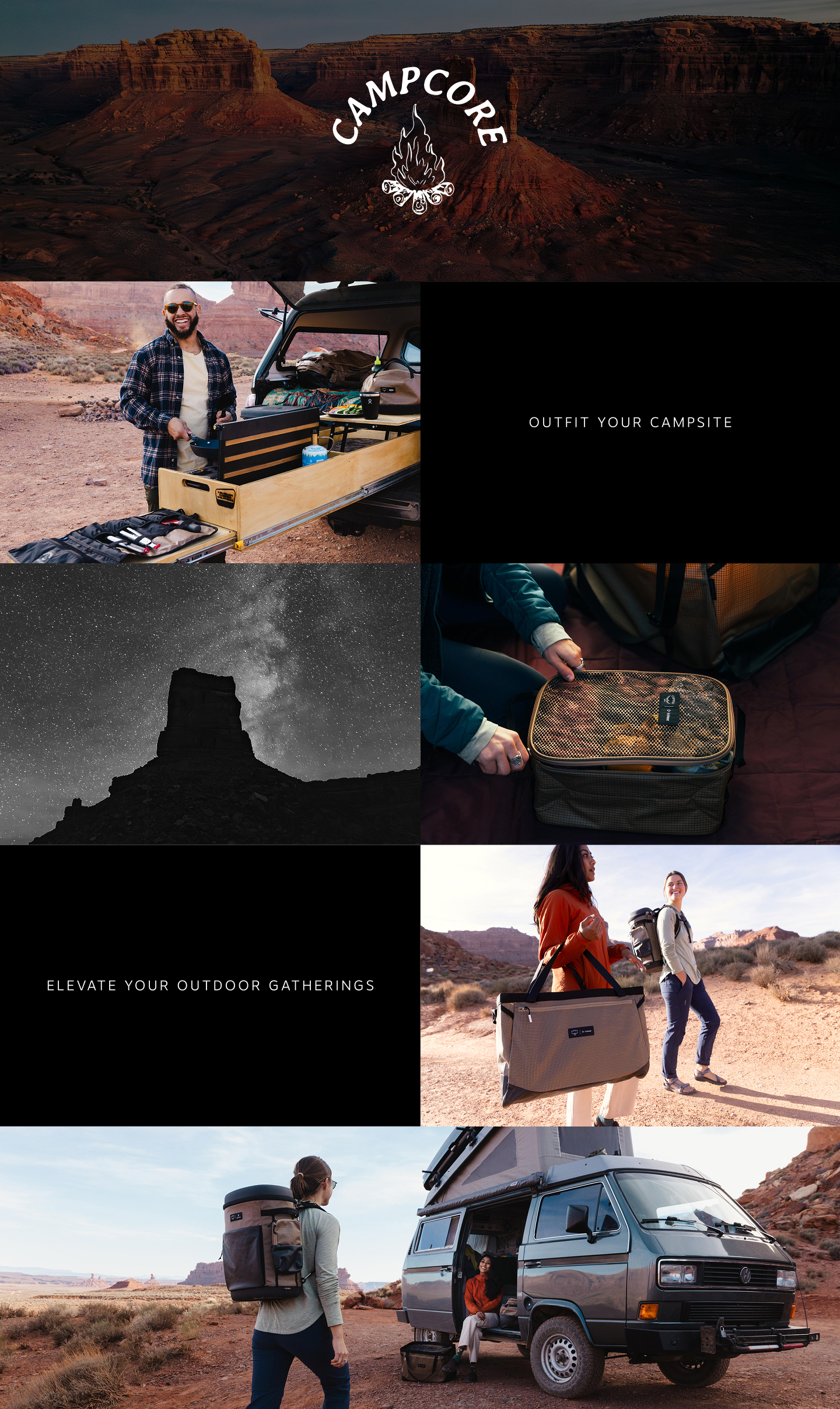 A medley of outdoor adventure and camping scenes