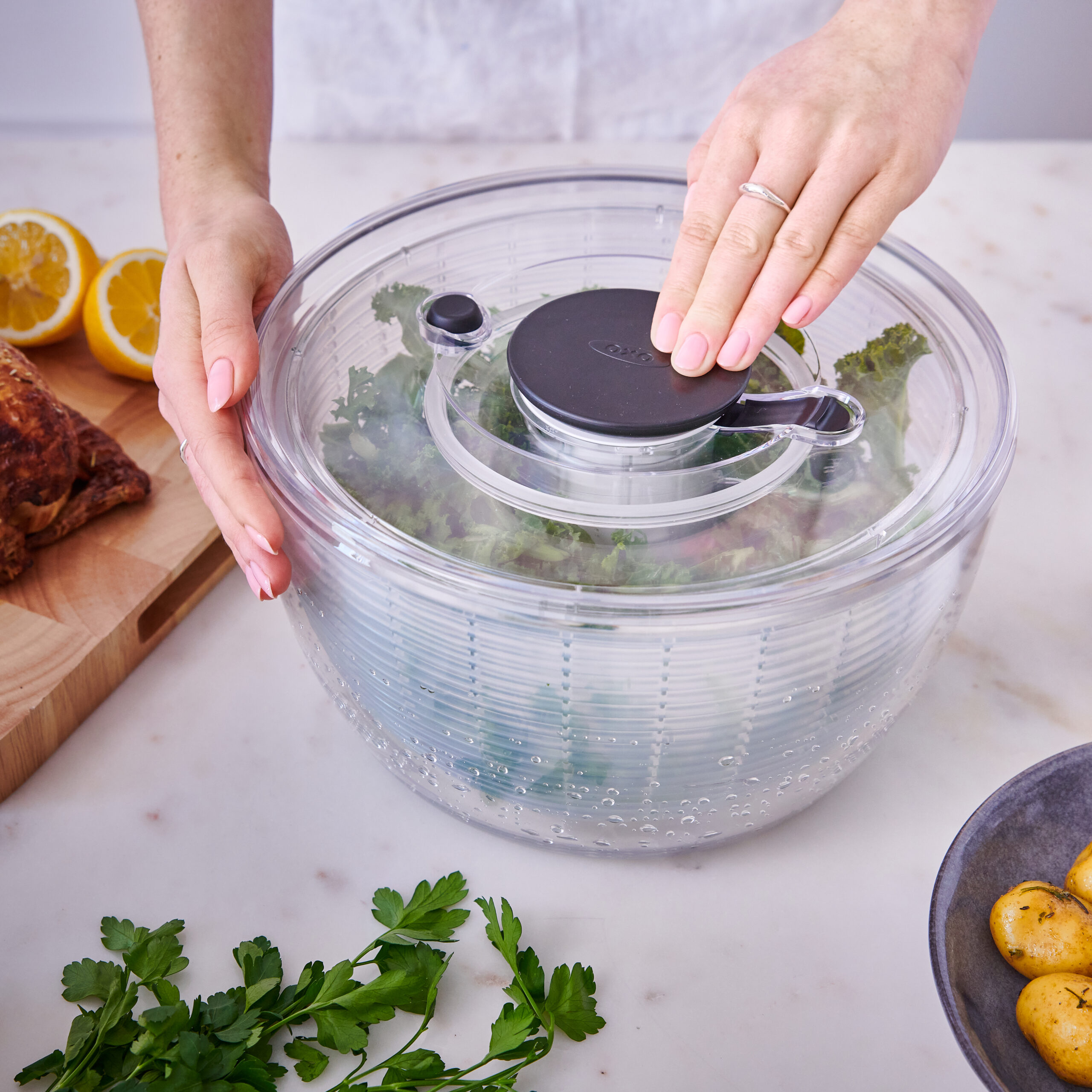 OXO Salad Spinner Non Slip Base Colander Dry Salad Greens or Herbs Good  Grips